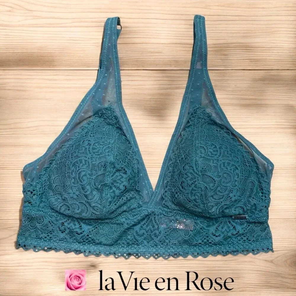 La Vie en Rose, Lace Bralette Without Underwire, Medium, Green 🍒